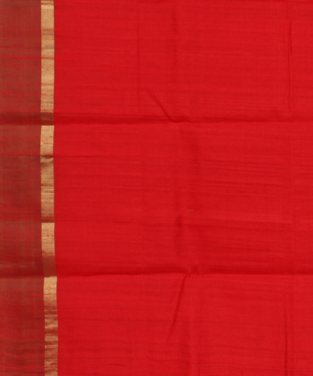 Orange red cotton handwoven karnataka raw silk saree