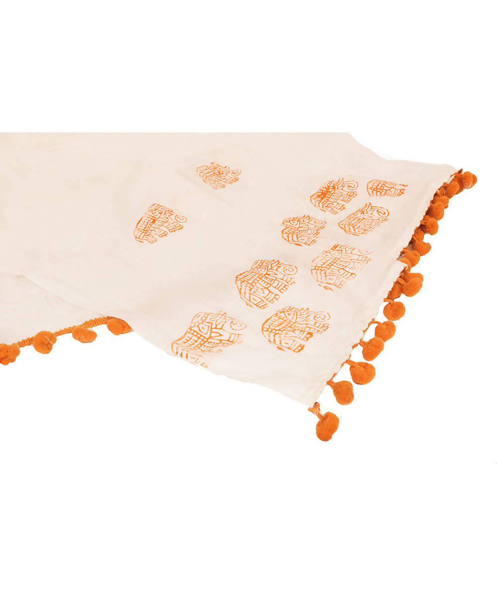 Handmade Wooden Elephant Block Print DIY Craft Kit Dupatta (Orange)