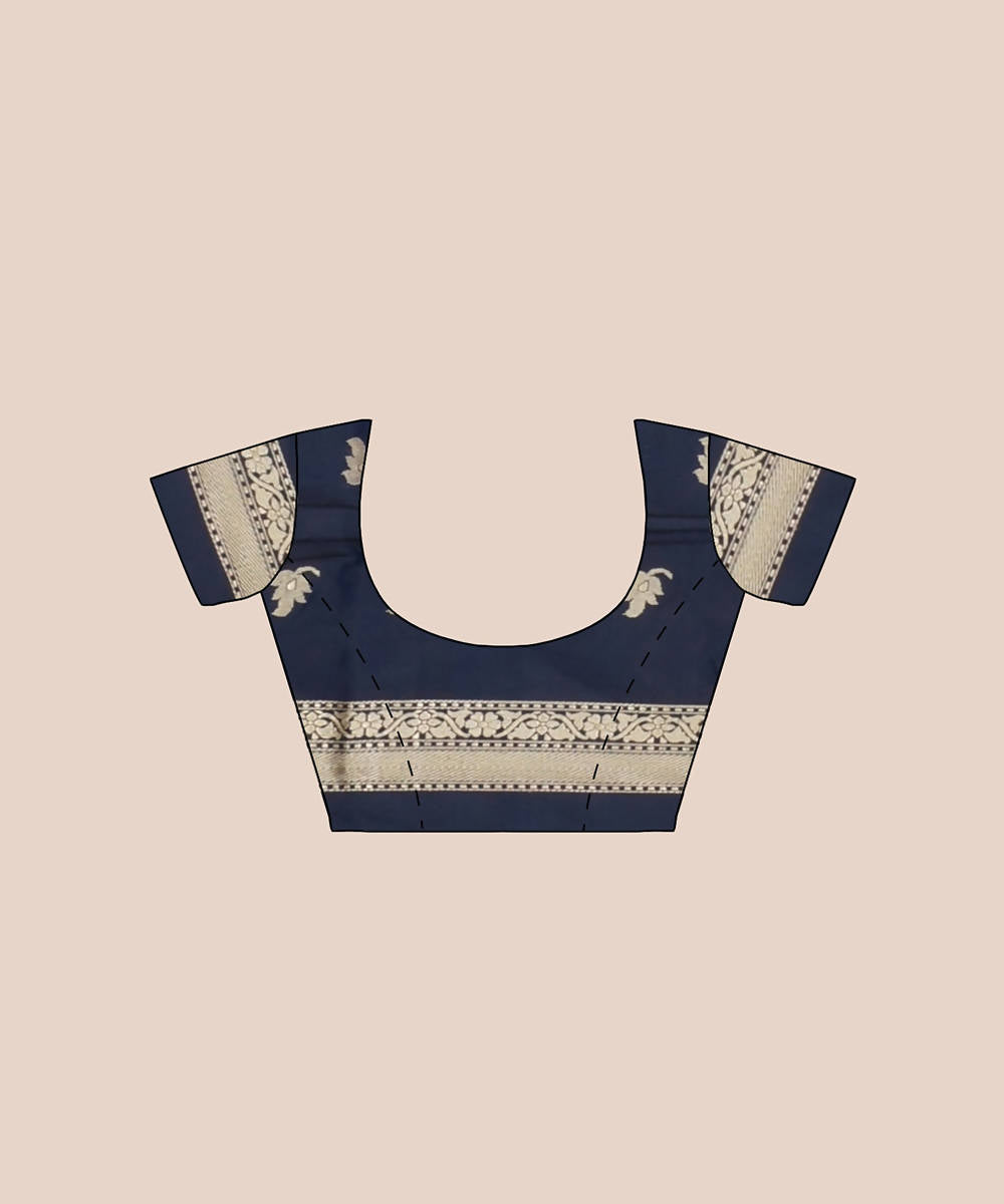 Navy blue handloom silk katan banarasi saree