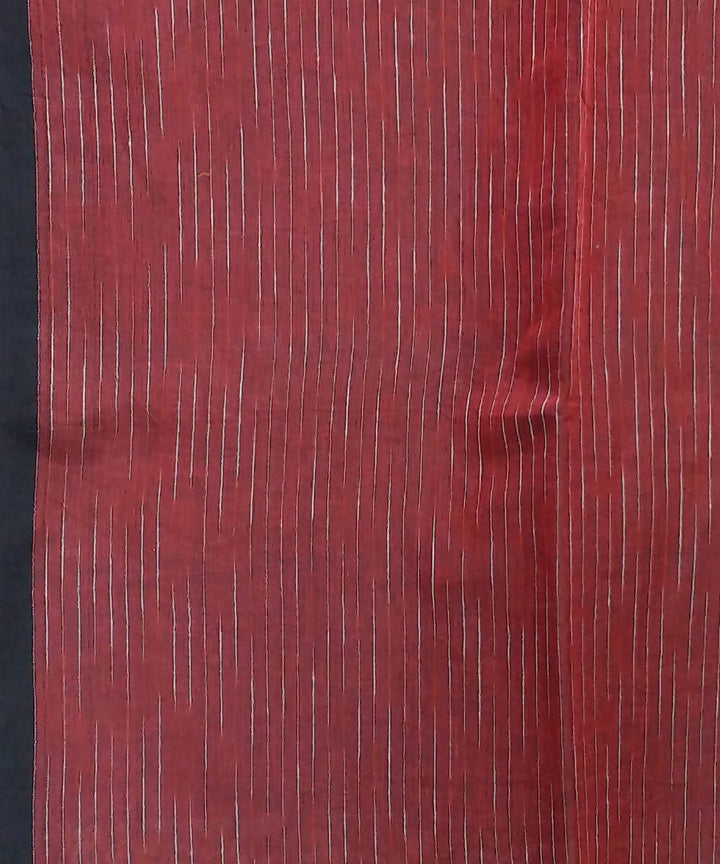 Red Black Handwoven Mulmul Cotton Saree
