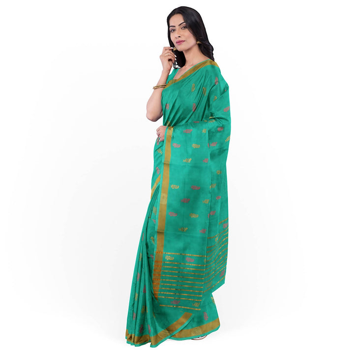 Cyan green handloom cotton venkatagiri saree