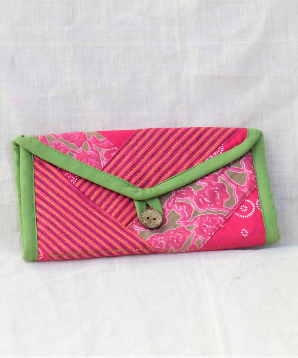Pink green handmade vegetable dye canvas wallet