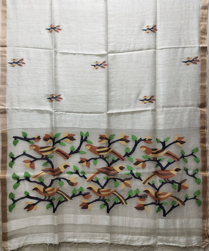 White multicolor handwoven jamdani matka silk saree