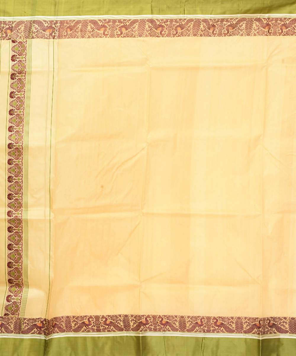 Sandal and green handloom garad silk saree