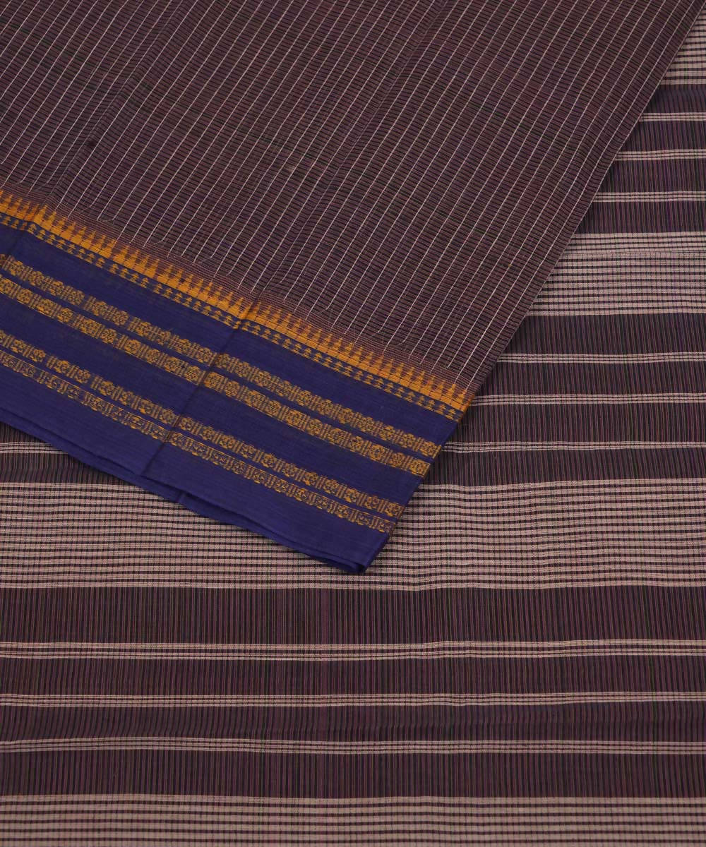 Dark brown handwoven cotton narayanpet saree