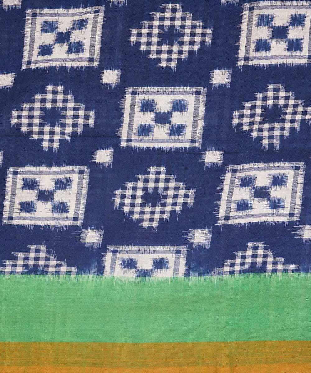 Blue and green cotton handloom double ikat pochampally saree