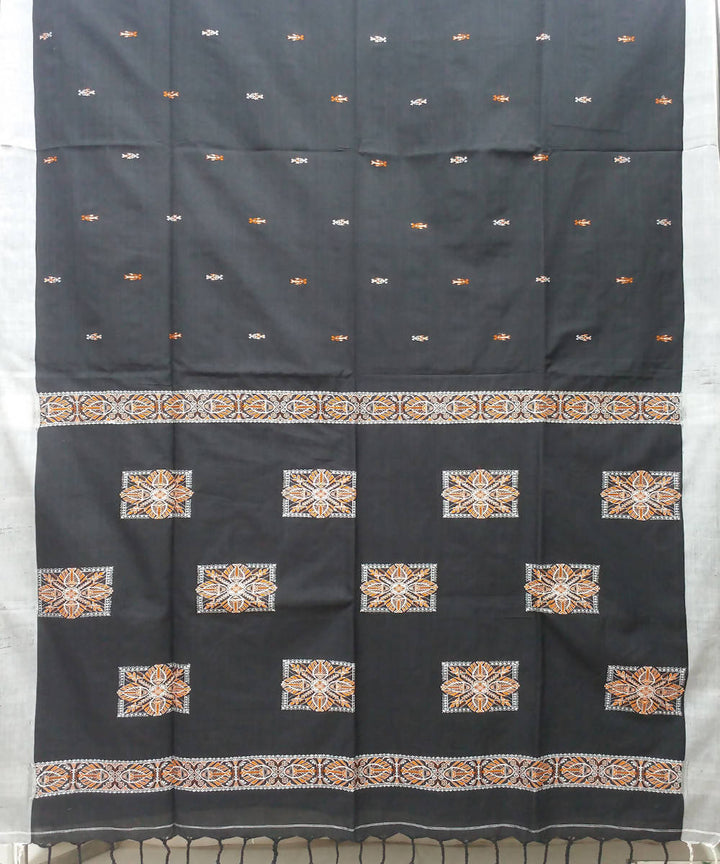 Black Cream Handwoven Handspun Cotton Saree