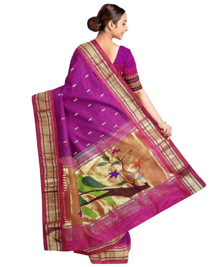 Handwoven purple magenta silk paithani saree