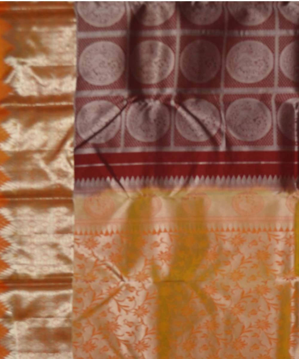 Maroon Mustard Handloom Brocade Silk Saree