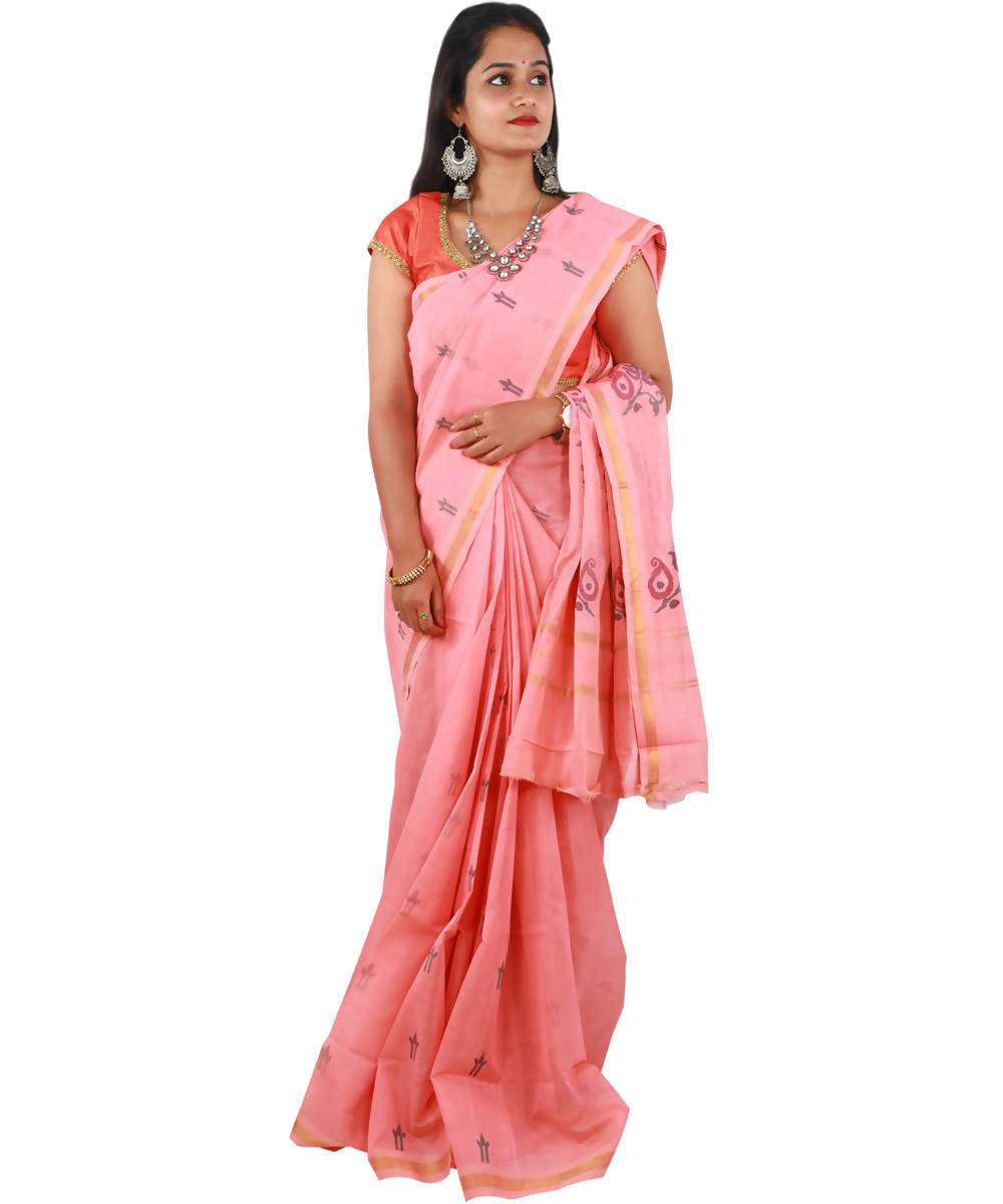 Pink colour uppada handwoven cotton saree