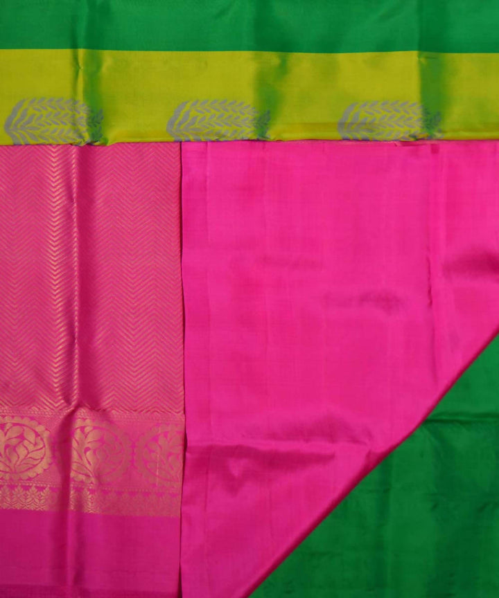 Bottle Green Pink Handloom Soft Silk Saree