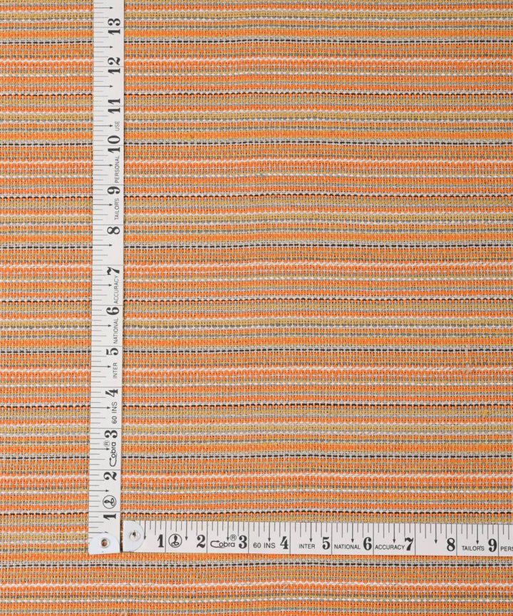 Orange handwoven cotton striped upholstery fabric