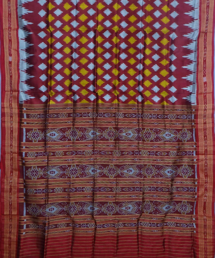 Brick red maroon handwoven silk khandua saree