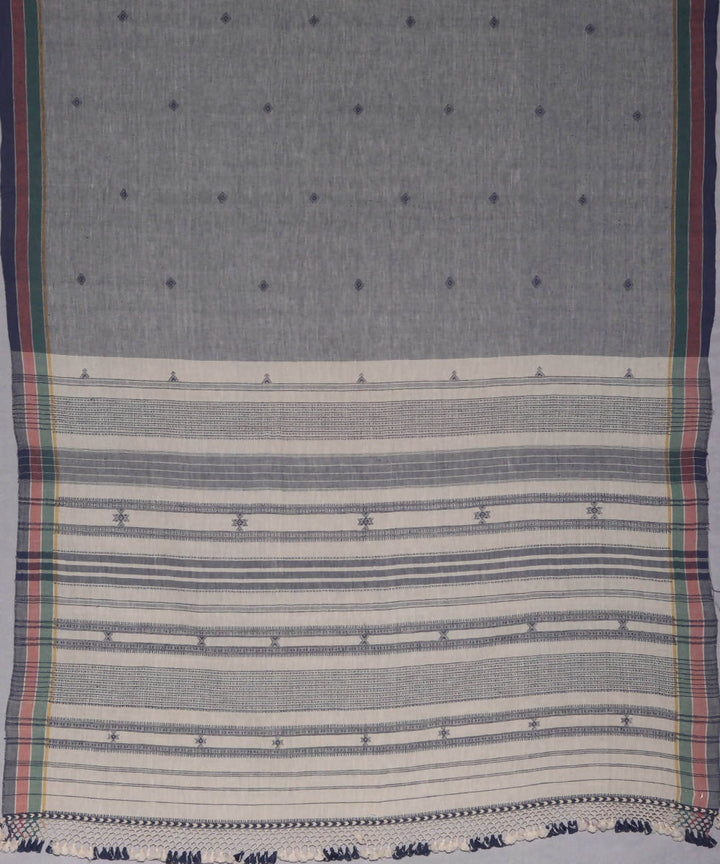 Blue handwoven kutchi weave kala cotton saree