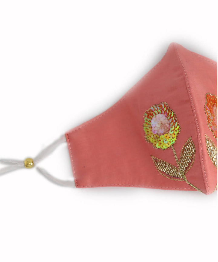 Peach festive hand embroidery face mask