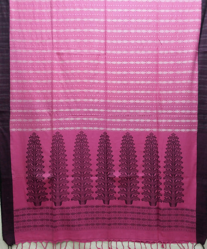 Bengal handspun handwoven light pink cotton saree