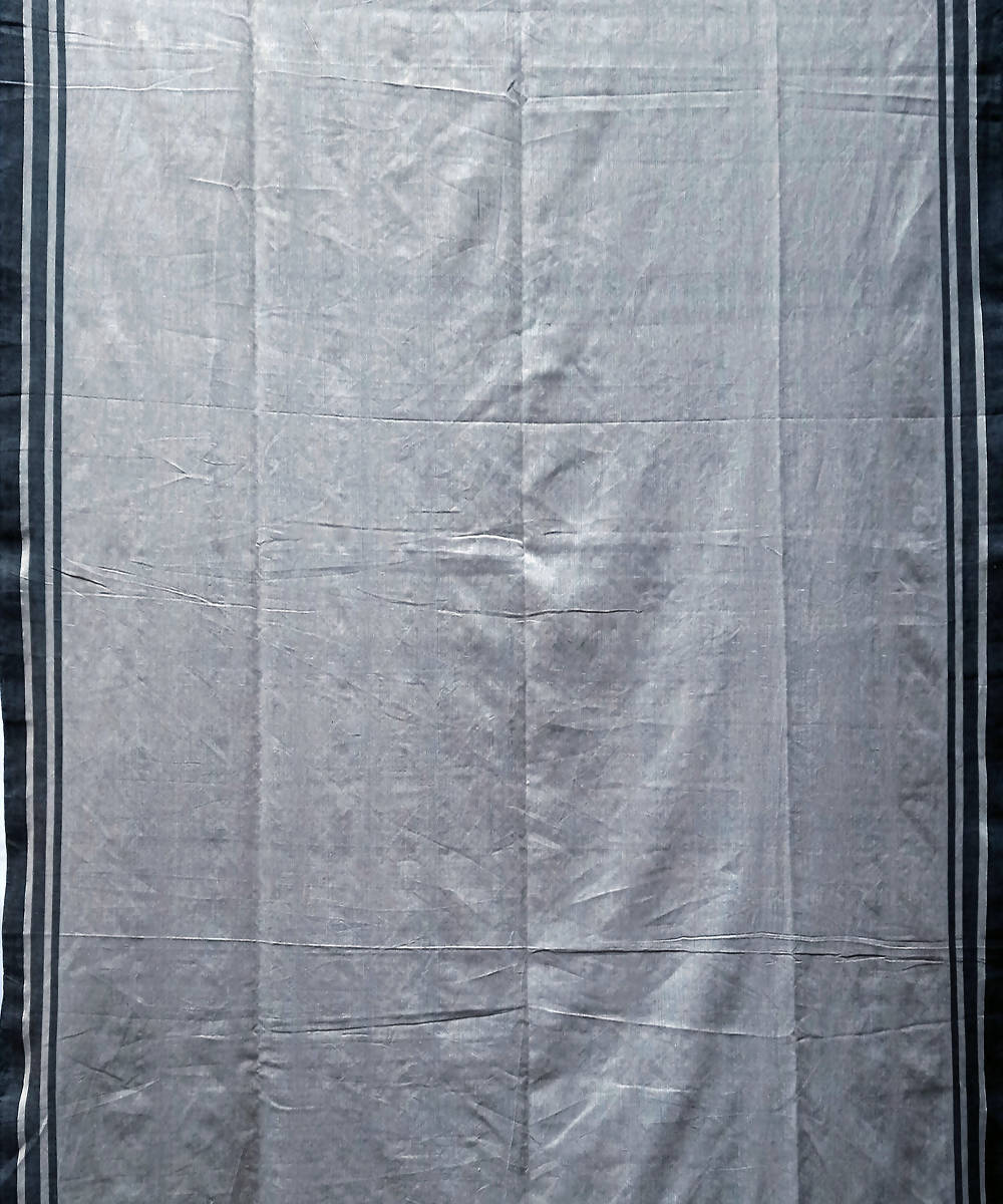 Grey black handwoven extra weft cotton saree
