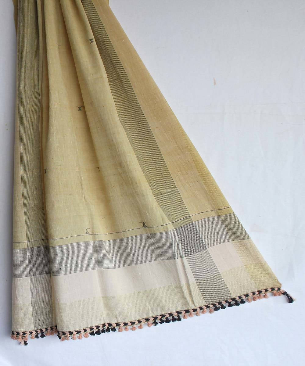 Yellow ochre Kala cotton handloom with extra grey weft designs dupatta