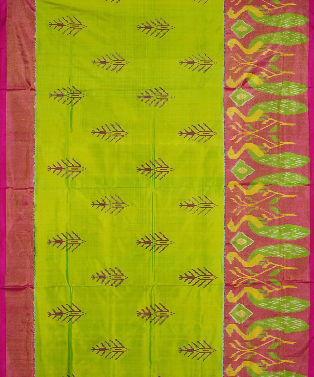 Lime green handloom silk pochampally saree