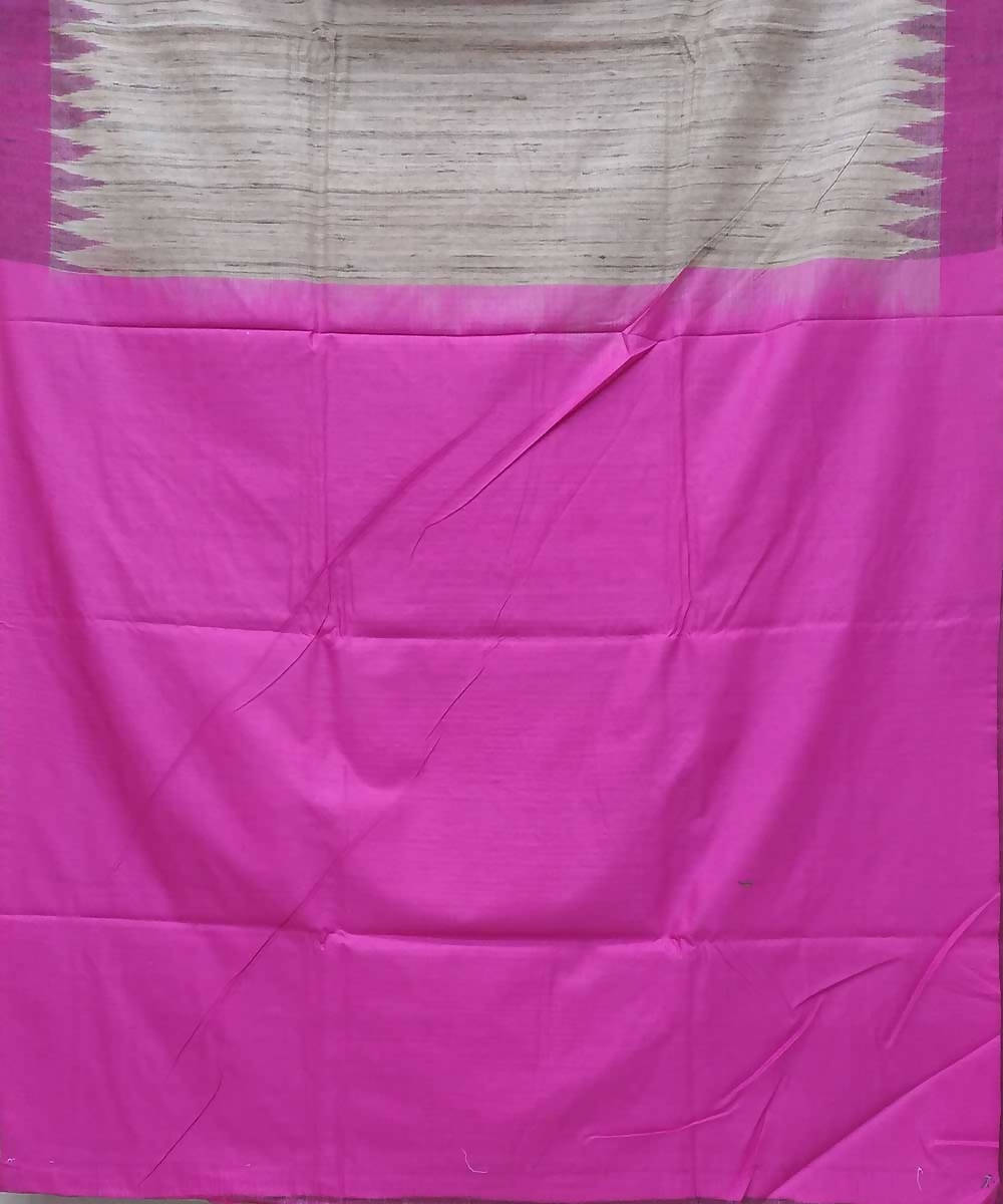 Offwhite pink handwoven tussar silk saree