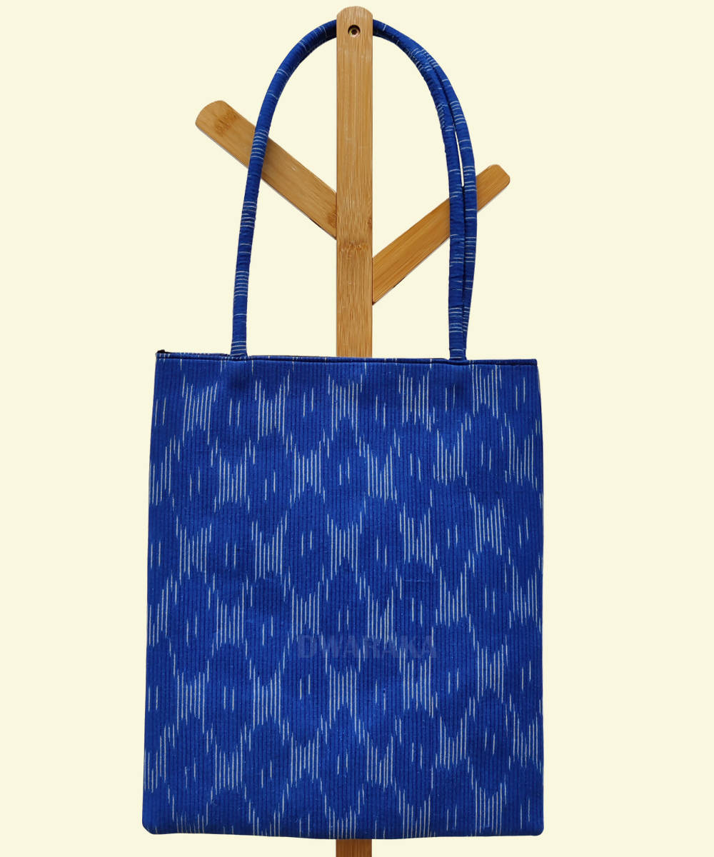 Hand painted kalamkari ikat blue tote bag