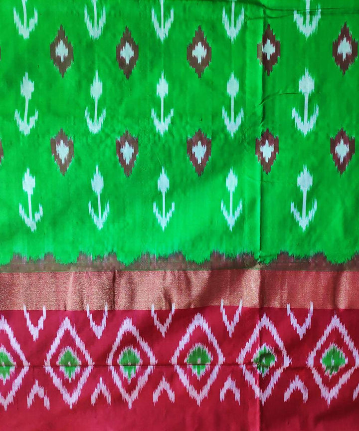 Green with red and red handloom ikat silk pochampally saree