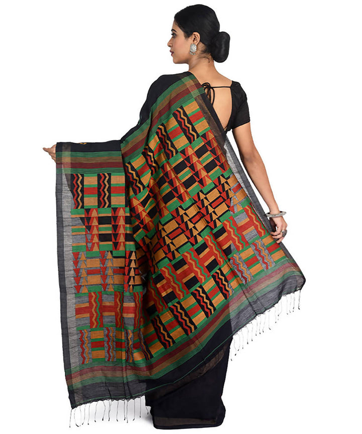 Black handwoven bengal cotton silk saree