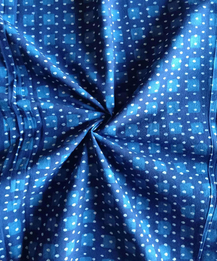 blue ajrakh block print handspun handwoven cotton kurta fabric