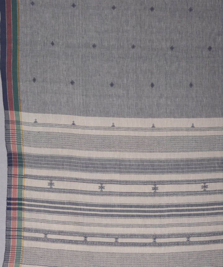 Blue handwoven kutchi weave kala cotton saree