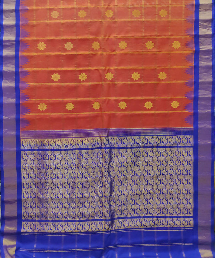 orange blue Handwoven Gadwal Butta Work Silk Saree