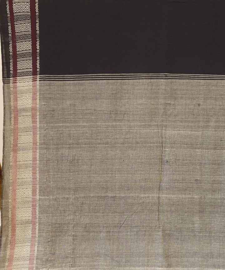 Black grey handwoven bodo motif cotton assam saree