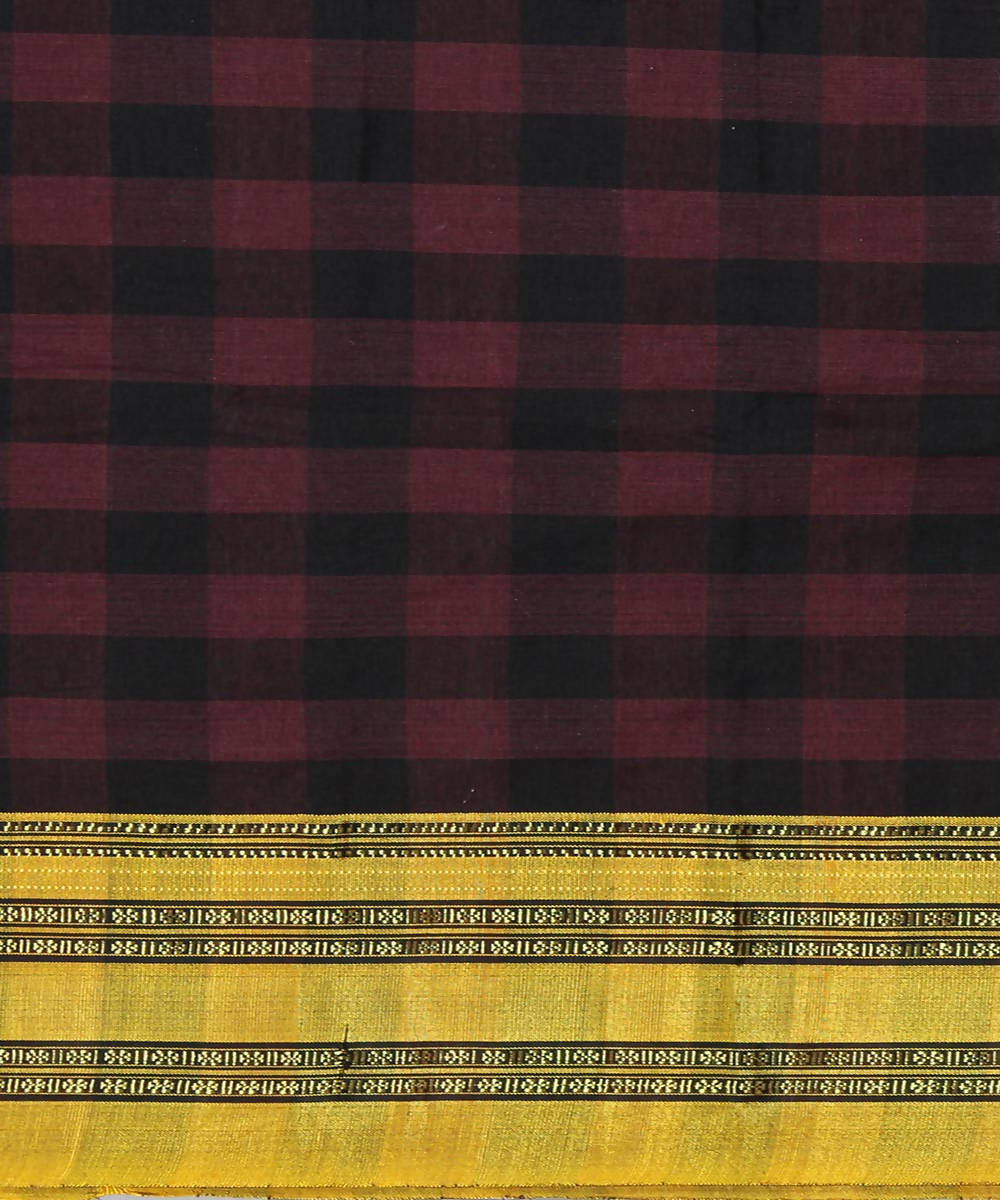 maroon black checks handwoven gomi teni border ilkal saree