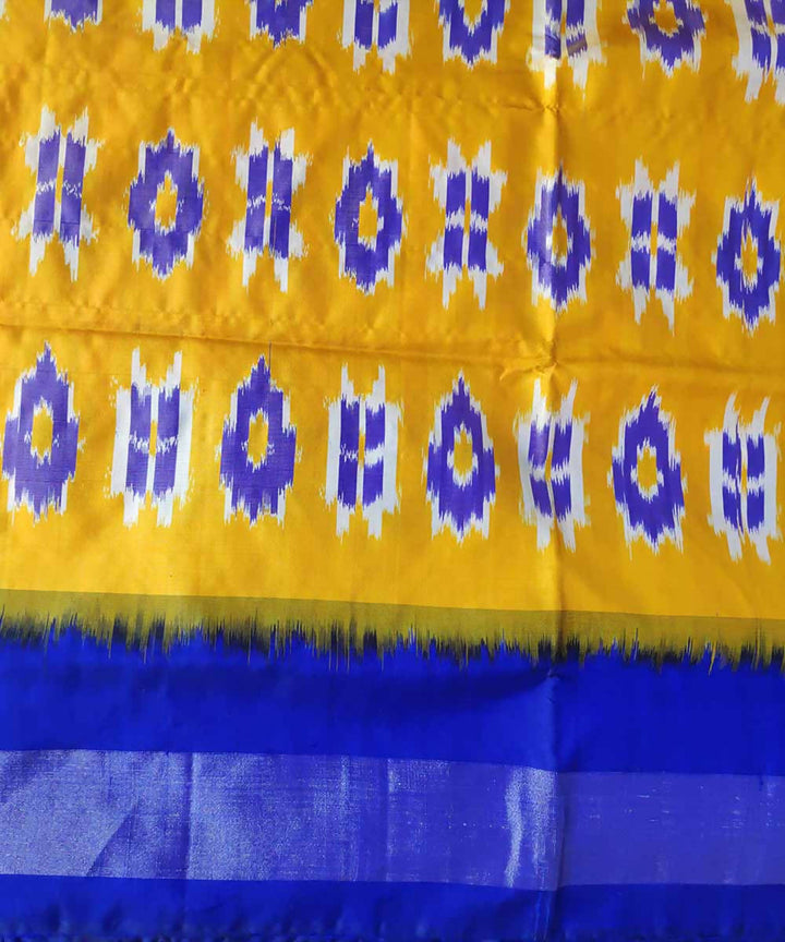 Amber yellow blue handloom silk pochampally ikat saree