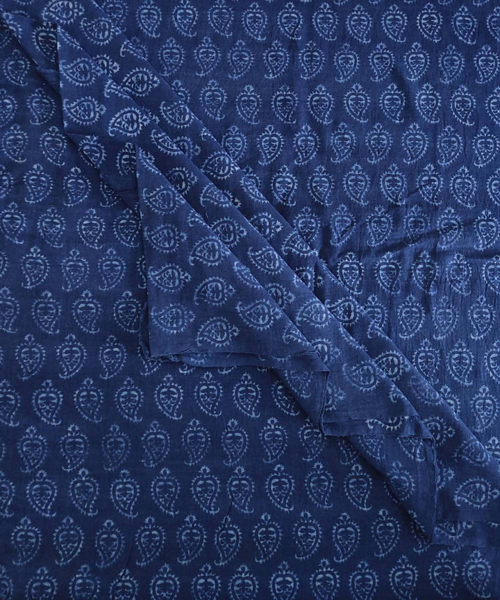 Navy natural dye dabu handblock print organic handspun cotton fabric