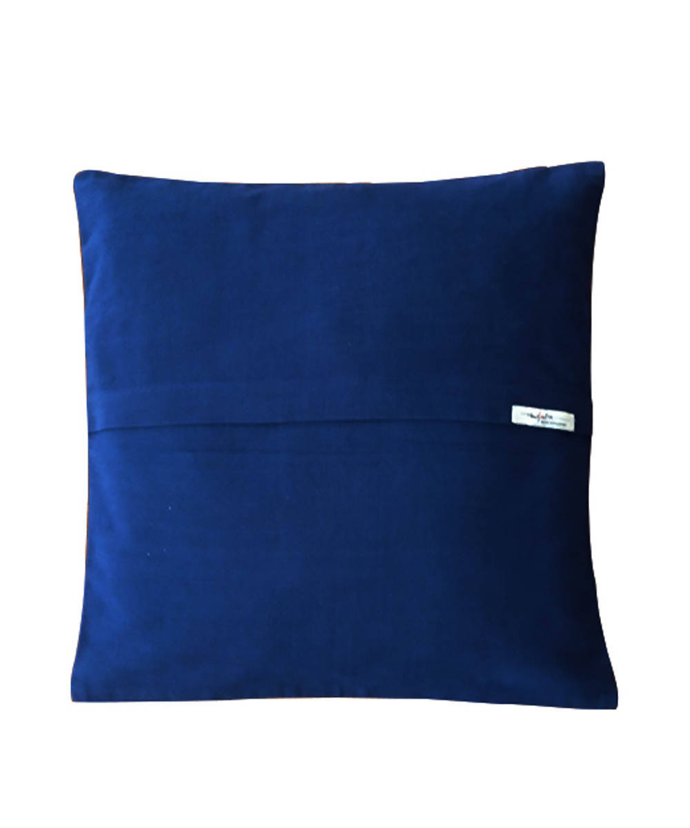 Blue kharak hand embroidery cotton cushion cover