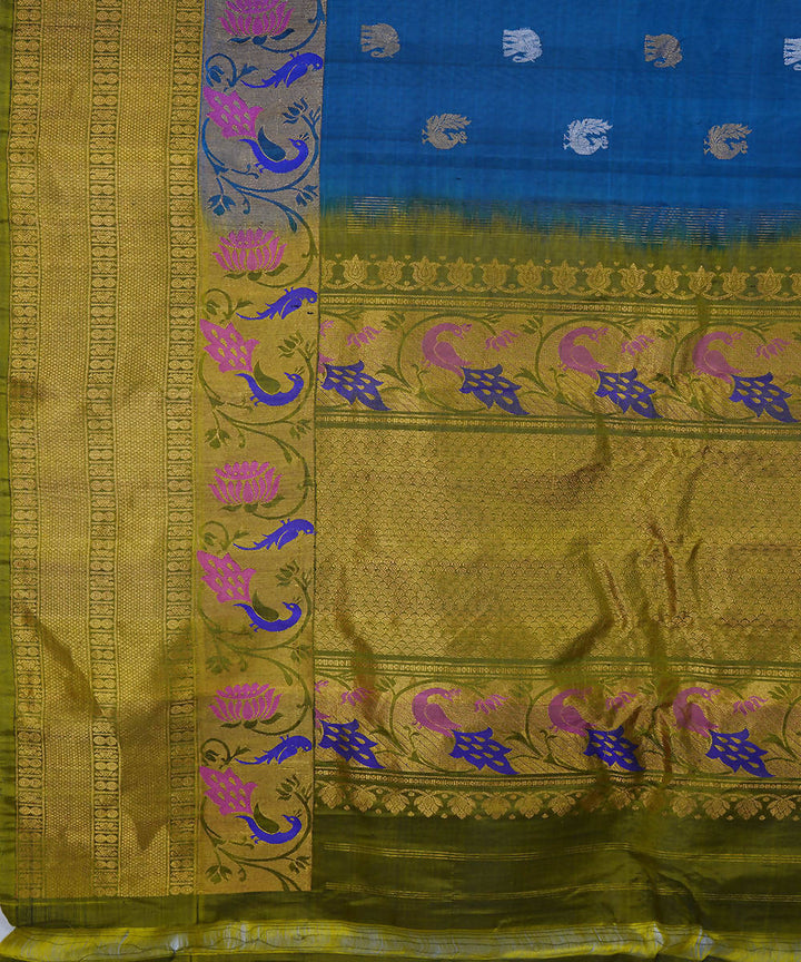 Catalina blue handwoven silk gadwal saree