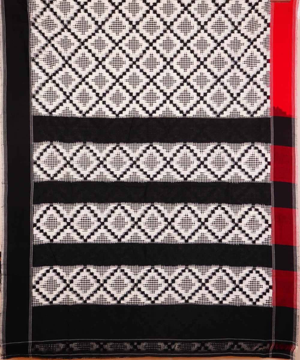 White and black cotton handloom ikat pochampally saree