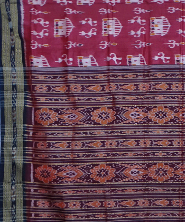 Magenta black handwoven silk khandua saree