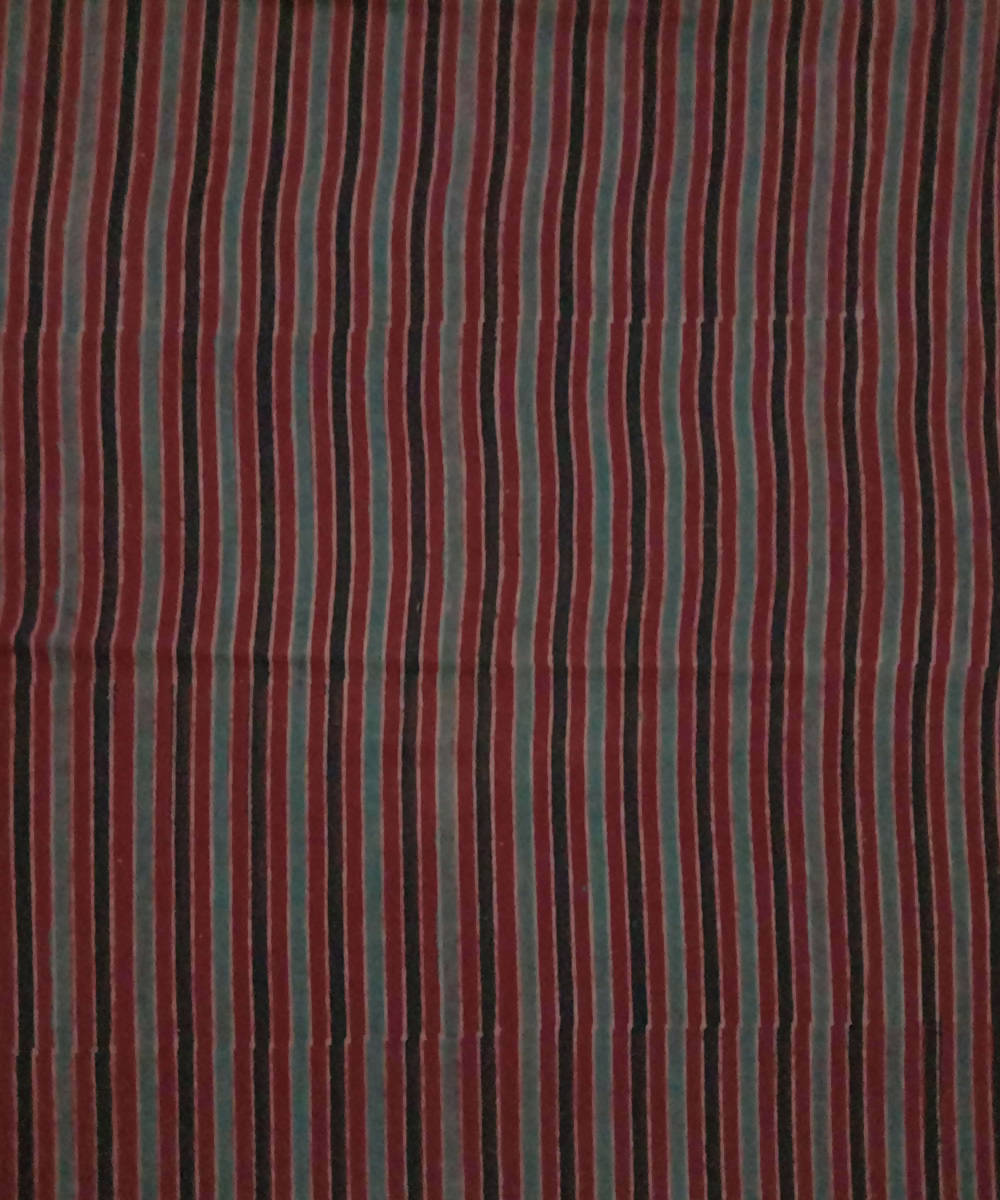 Maroon stripe natural dye ajrakh print handspun handloom cotton fabric (2.5m per qty)