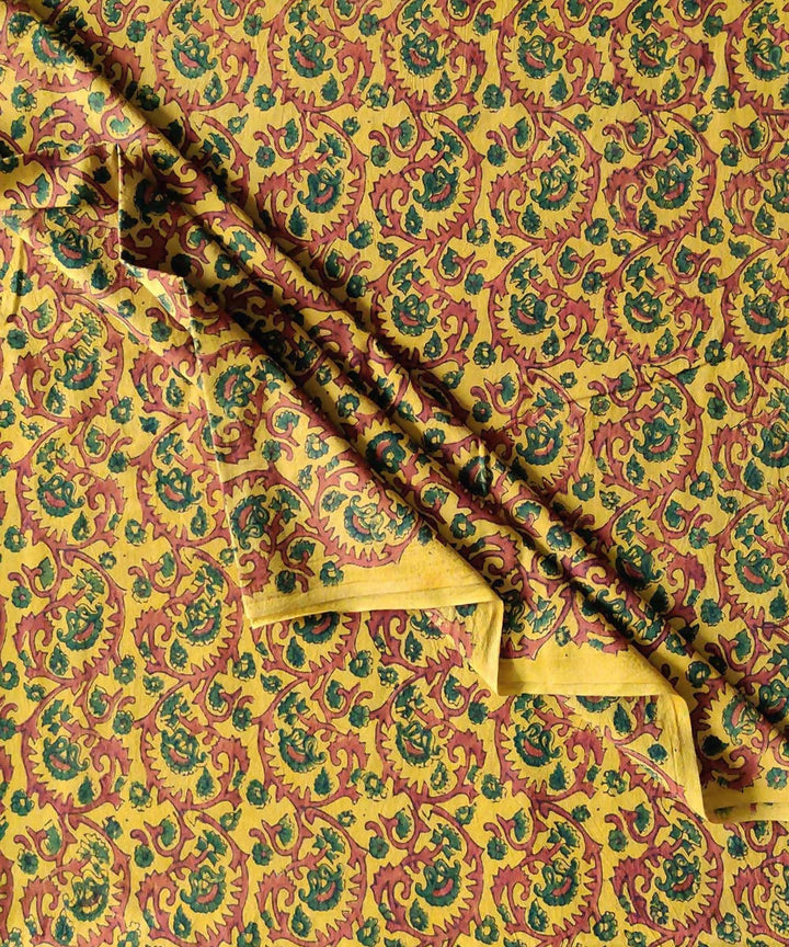 Yellow red natural dye handspun handwoven cotton ajrakh print kurta fabric (2.5m per qty)