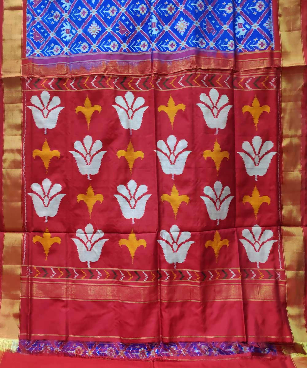 Violet blue with red handwoven ikkat silk pochampally saree