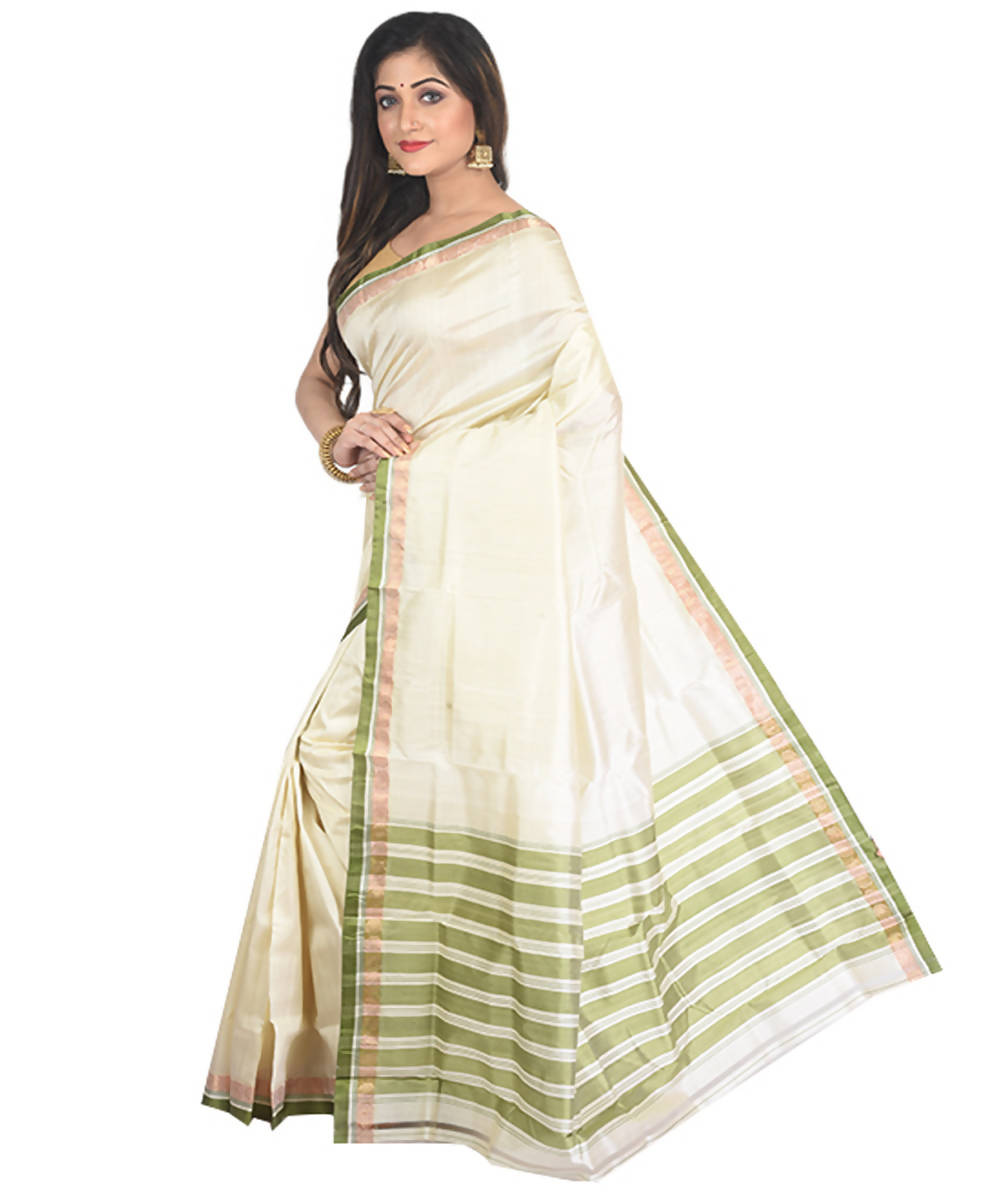Offwhite with green border handwoven garad silk saree