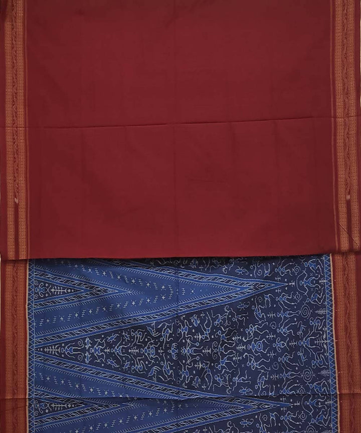 Blue handwoven cotton ikat sambalpuri saree