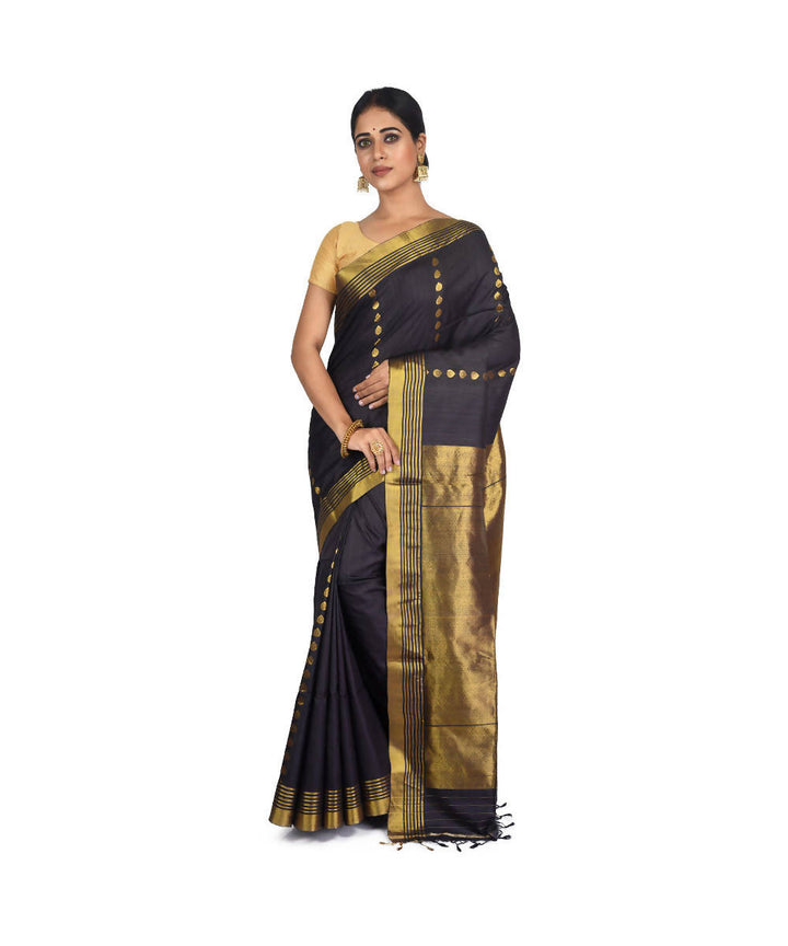 Black and golden Bengal handloom silk saree