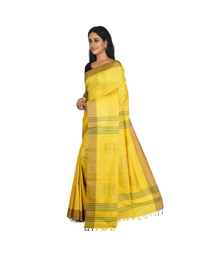 Yellow Bengal handloom handspun tussar saree