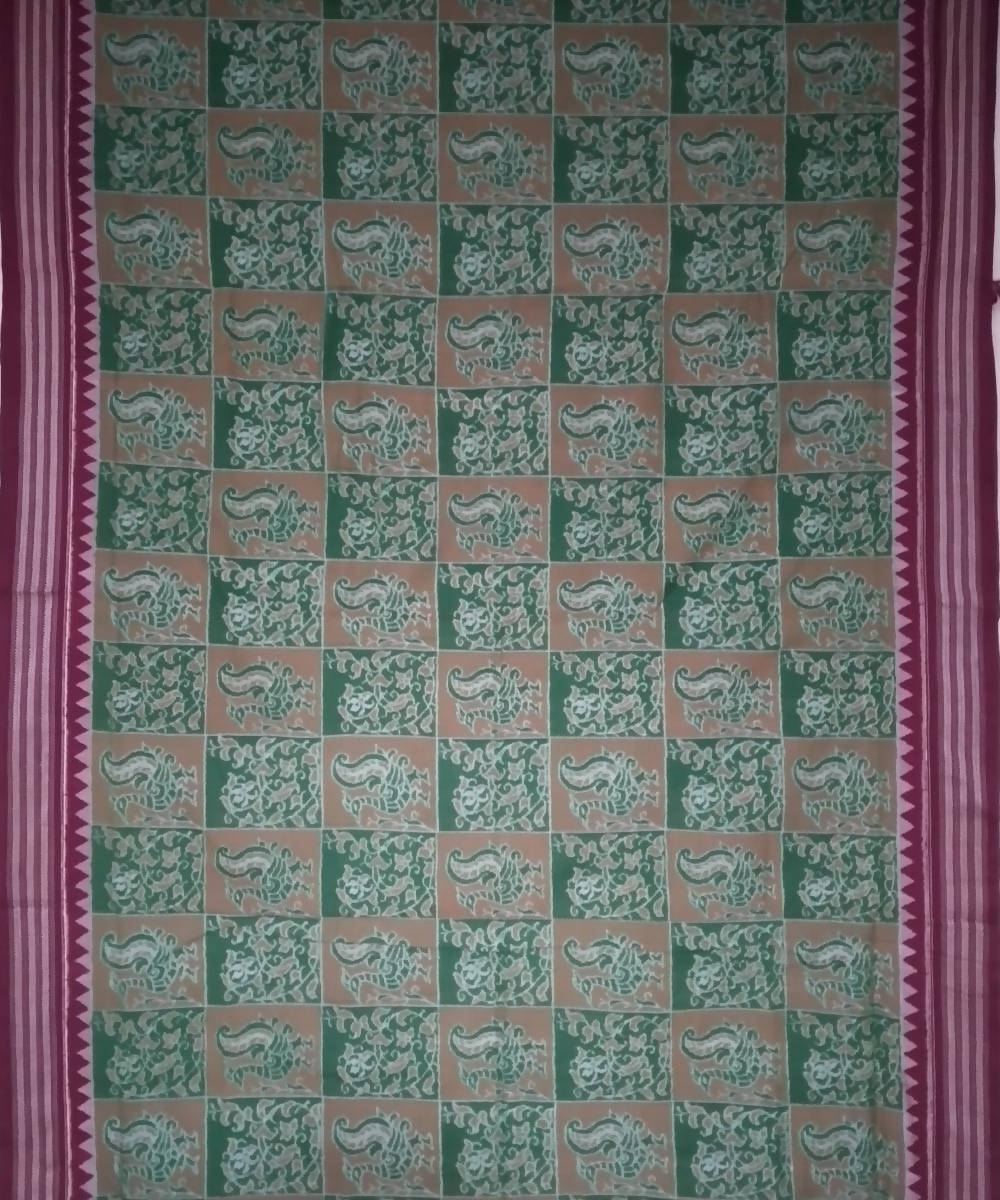 Dark olive green handloom cotton sambalpuri saree