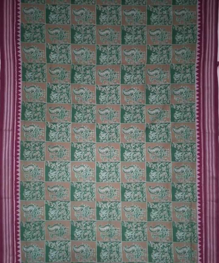 Dark olive green handloom cotton sambalpuri saree