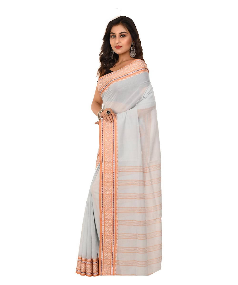 White orange bengal shantipuri cotton saree