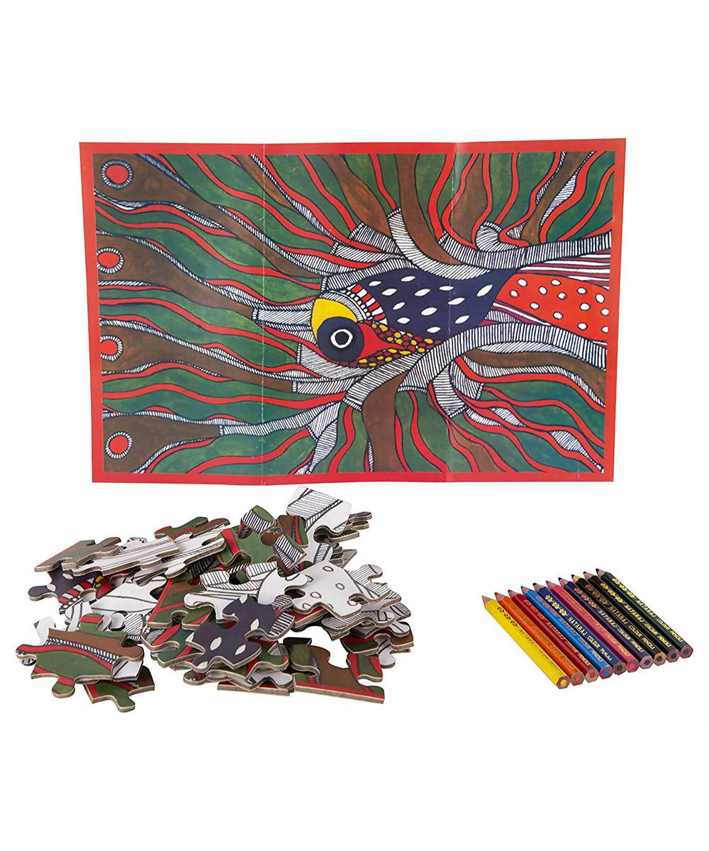 Handmade DIY Jigsaw Colouring Kit (Madhubani Painting of Bihar)