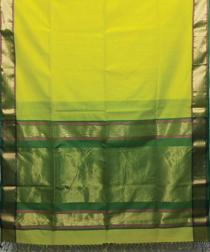 Yellow and green handloom cotton silk maheshwari saree